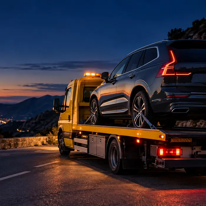 Il mezzo di soccorso pronto a trasportare un'auto